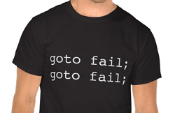 T-shirt with text goto fail; goto fail;
